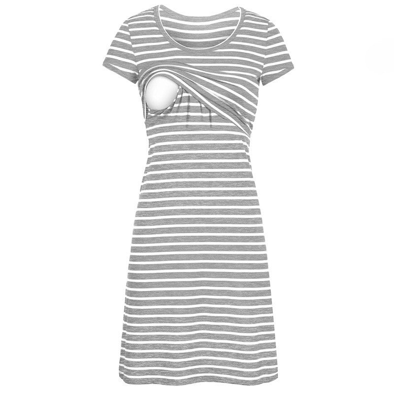 Multifunctional Breastfeeding Maternity Wear Striped Short-sleeved Breastfeeding Wear