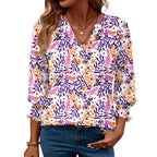 Fashion Tops Three-quarter Sleeve Flower Print Casual Shirt