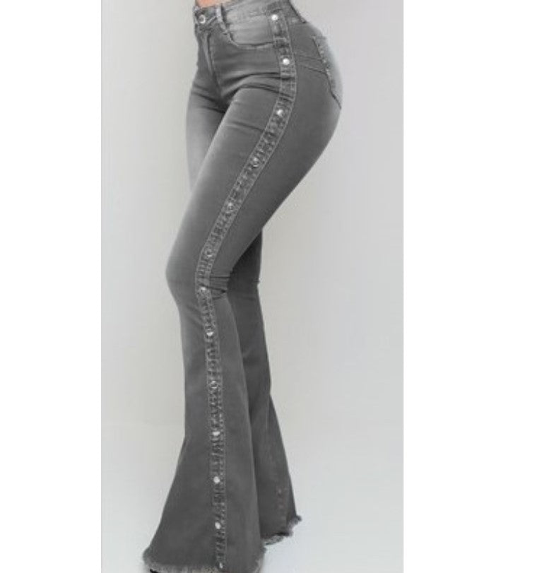 High Waist Stretch Ladies Mopping Denim Flared Pants