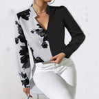 Printed Blouse V-neck Long Sleeve Women's Blouse