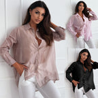 Simple Fashion Solid Color Rhinestone Long-sleeved Shirt Women's Clothing