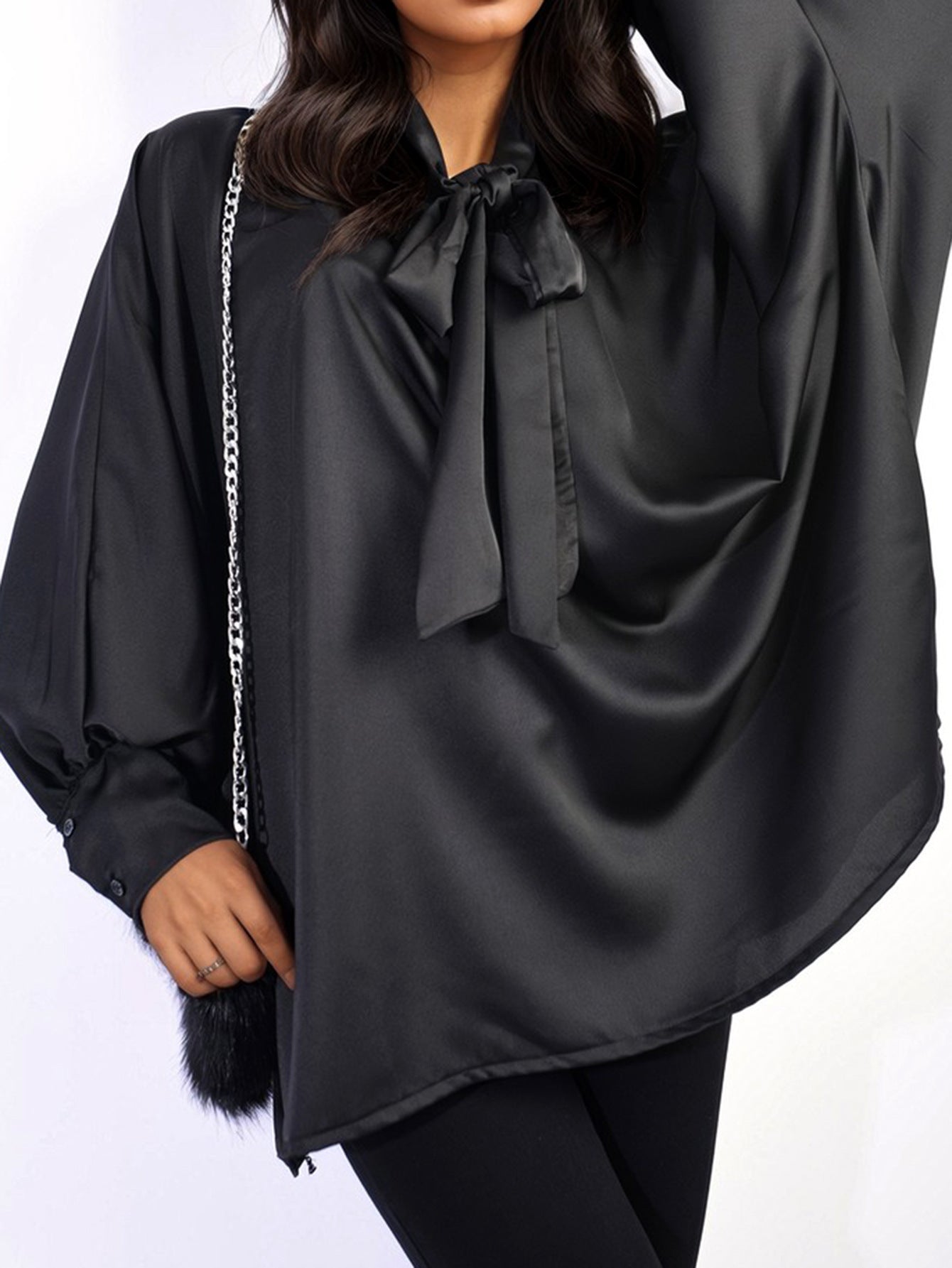 Fashion Bowknot Lace-up Long Sleeve Loose Shirt