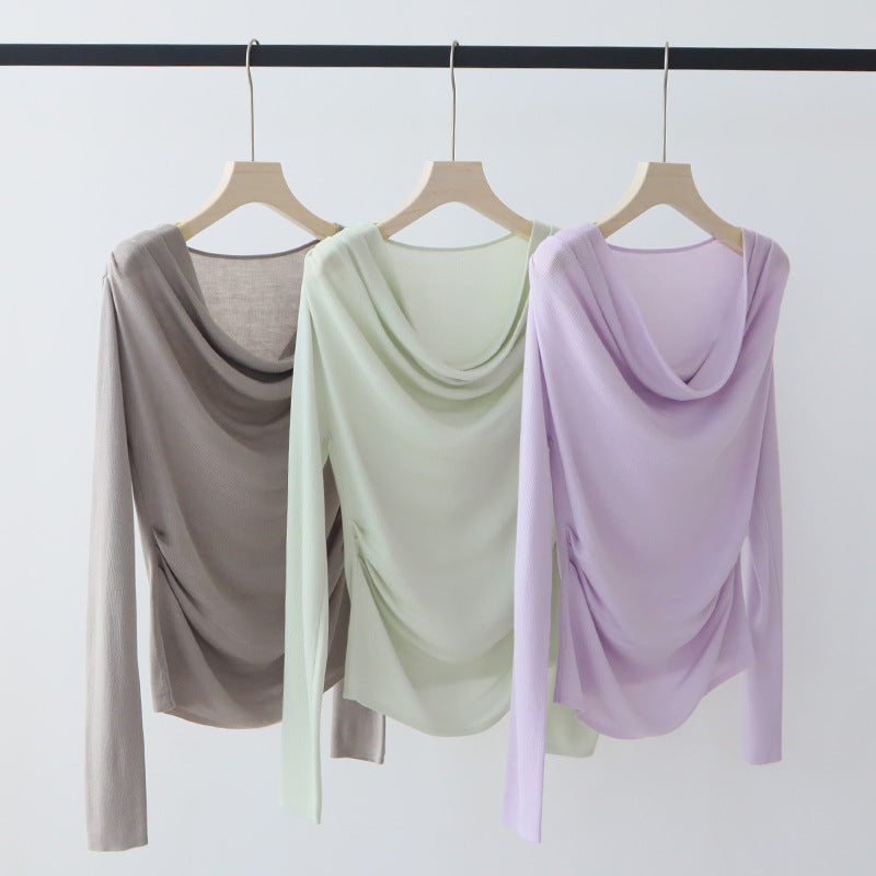 Tencel Blended Silk Long Sleeve Swing Collar Design High-grade Blouse