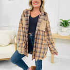 Casual Fashion Waffle Stitching Plaid Hooded Shirt