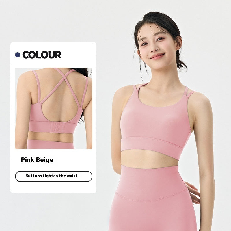 Spaghetti Strap One-piece Fixed Cup Sports Underwear Medium Strength Beauty Back Strap