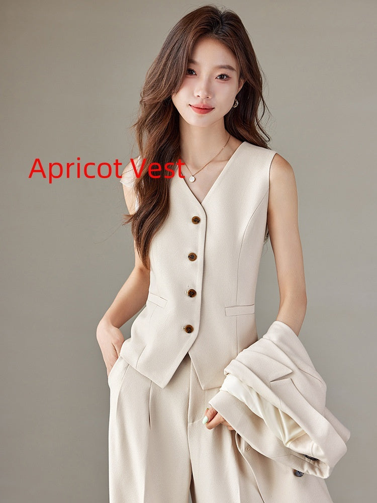 Fashion British Style High Waist Wide Leg Pants Two-piece Set