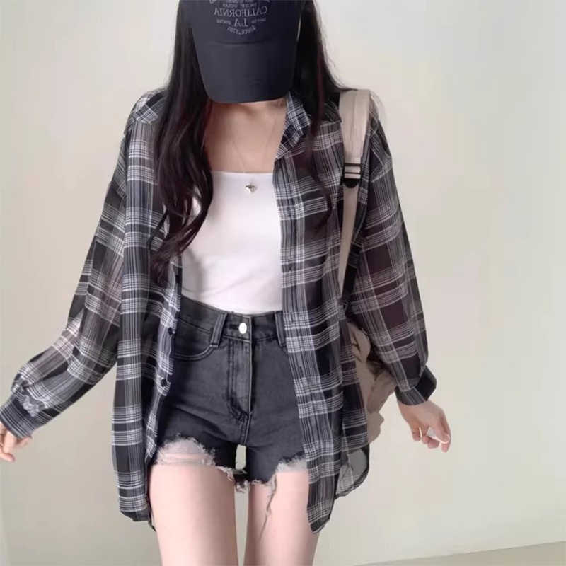 Contrast Color Stripe Chiffon Loose Sun-protection Shirt