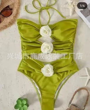 Ladies Hot Spring Three-dimensional Flower BIKINI One-piece Swimsuit