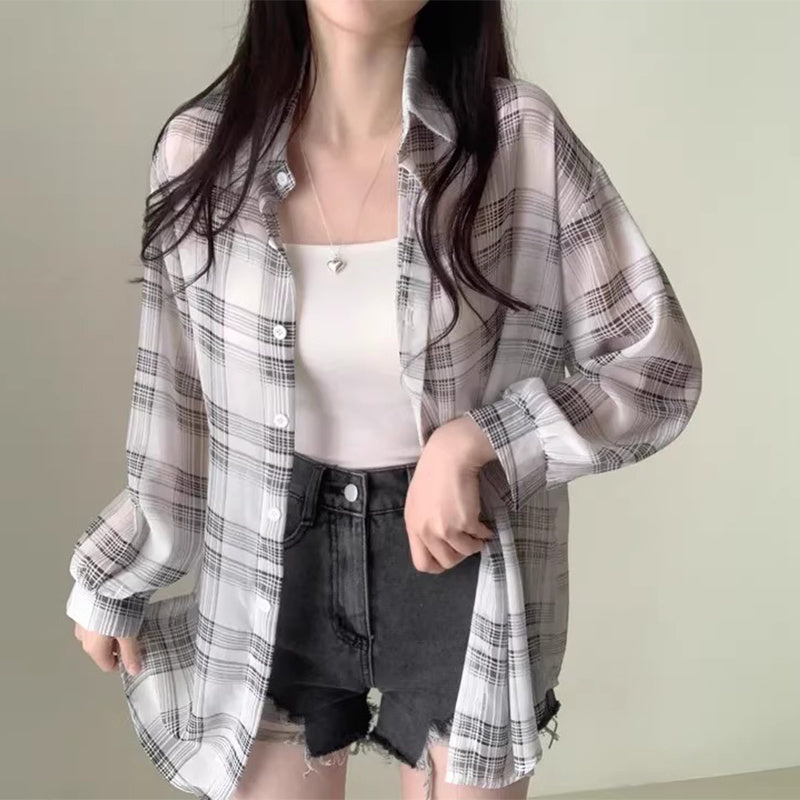 Contrast Color Stripe Chiffon Loose Sun-protection Shirt