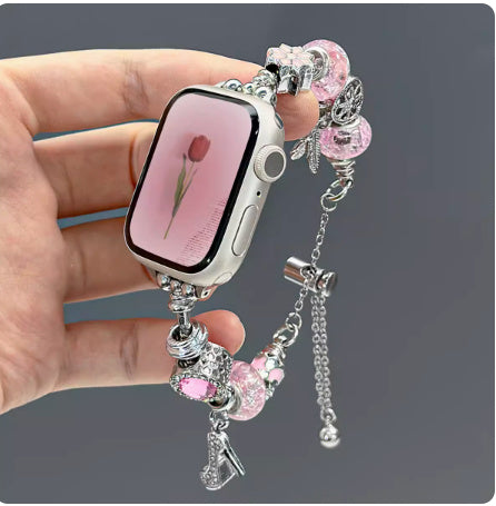 Crystal String Beads Pendant Metal Strap